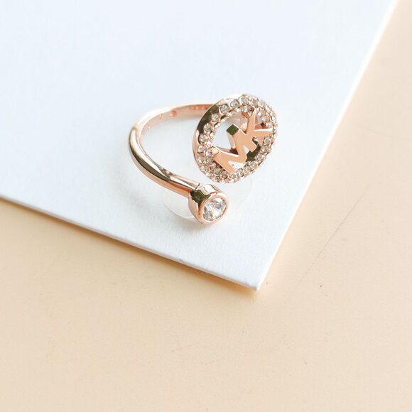 Michael Kors Monogram Logo Crystal Collection. Rose Gold open ring size 7 - Picture 2 of 3